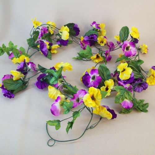 Artificial Pansy Garland Purple Yellow 180cm Artificial Flowers
